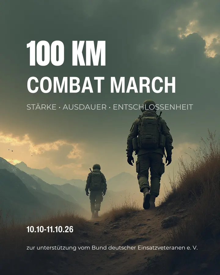 Plakat: 100km Combat March – Stärke, Ausdauer, Entschlossenheit